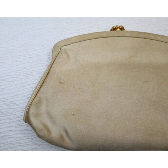 Vtg 50s MM Morris Moskowitz Beige Satin Clutch Handbag Rhinestone Clasp - Picture 10 of 16
